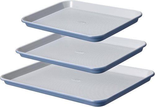 CAROTE 3-Piece Baking Pan Set | Versatile Bakeware Set with 13", 15", & 17" Cookie Sheets - Royal Violet, Blue & Grey