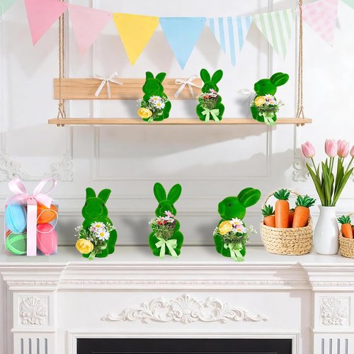 BrilliantJo Moss Bunny Figurines - Cute Spring Decor Gift Set of 3 (10") for Home & Garden