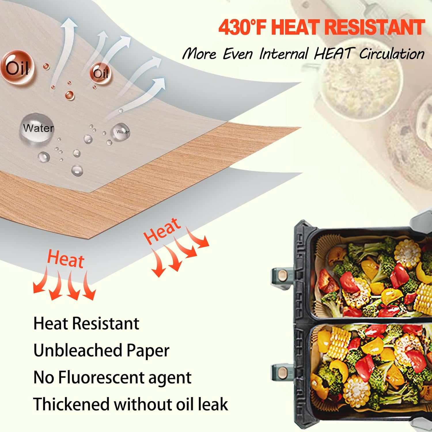 Ninja Foodi Air Fryer Liners - Disposable Parchment Paper for Dual Basket Cooking | Rectangular Design