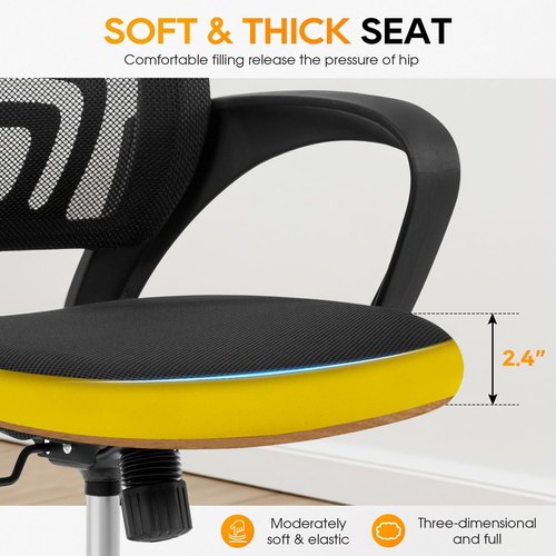 BestOffice Ergonomic Office Chair - Mid-Back Swivel Desk Chair with Breathable Backrest & Lumbar Support - Adjustable Height & Rolling Wheels - Dark Black for Adults & Women