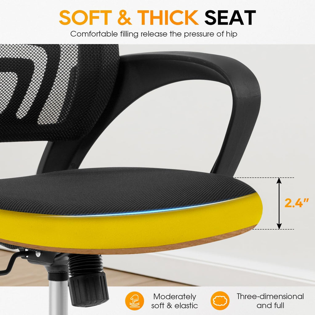 BestOffice Ergonomic Office Chair - Mid-Back Swivel Design with Breathable Backrest & Lumbar Support - Adjustable Height, Sponge Seat, Rolling Wheels - Dark Black for Adults & Women