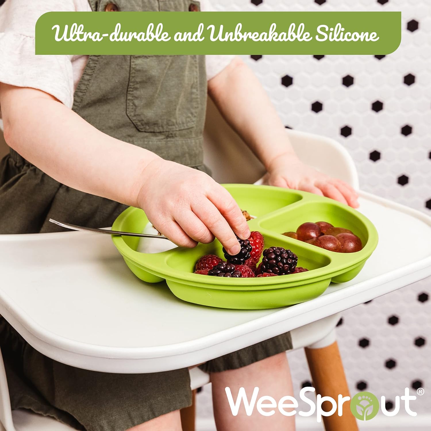 WeeSprout Suction Plates - 100% Silicone Dinnerware Set for Babies & Toddlers | Divided Design, 3 Pack