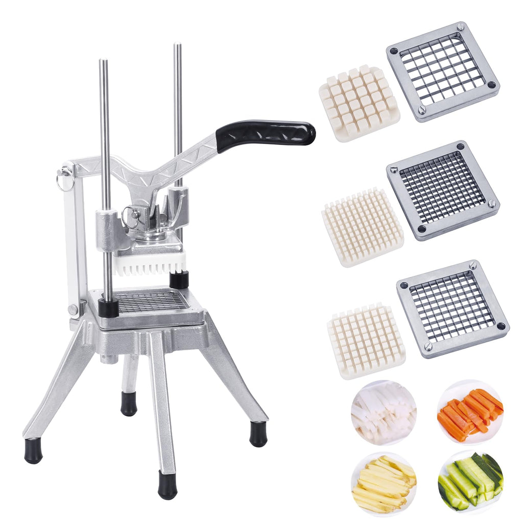 Rismanor Commercial Vegetable Fruit Chopper 1/4″3/8″1/2″Blade Onion Chopper French Fry Cutter Slicer Stainless Steel for Tomato Potato Cutting Restaurant Home Kitchen, Sliver