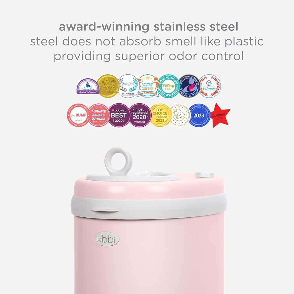 Ubbi Steel Diaper Pail - Odor Locking Technology | No Special Bags Needed | Blush Pink
