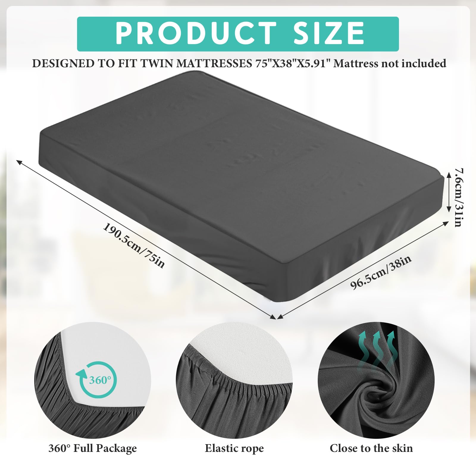 HunnmingRe 2-3 Inch Mattress Topper Cover (Only Cover) Memory Foam Protector Microfiber Memory Foam for Latex Mattress Topper Gel RV(Twin 75 x 38 Inch,Dark Gray)
