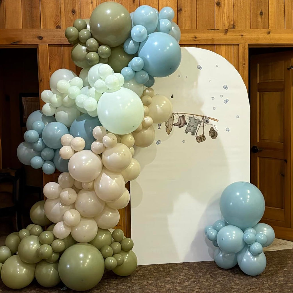 Sage Green & Blue Balloons - 60 PCS 12 Inch Dusty Green, Blue, Sand & Gold for Baby Shower | Wedding Decor