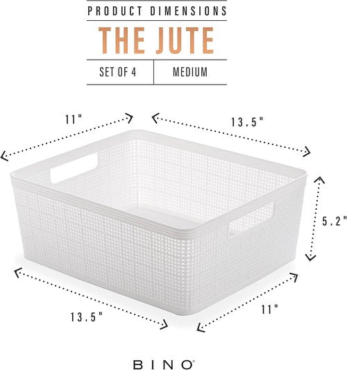 BINO Woven Plastic Basket - Medium White 4-Pack | Stylish Home Organization & Space-Saving Storage
