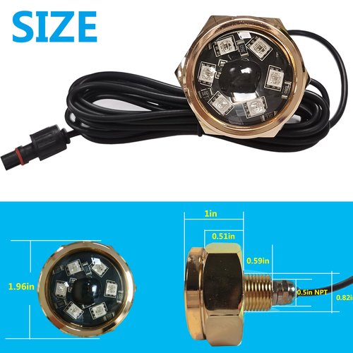 2Pcs RGB 1/2" NPT Boat Drain Plug Lights IP68 Waterproof Multi-color Marine Boat LED Light Underwater Trailer Lights with Wireless RF Remote APP Control
