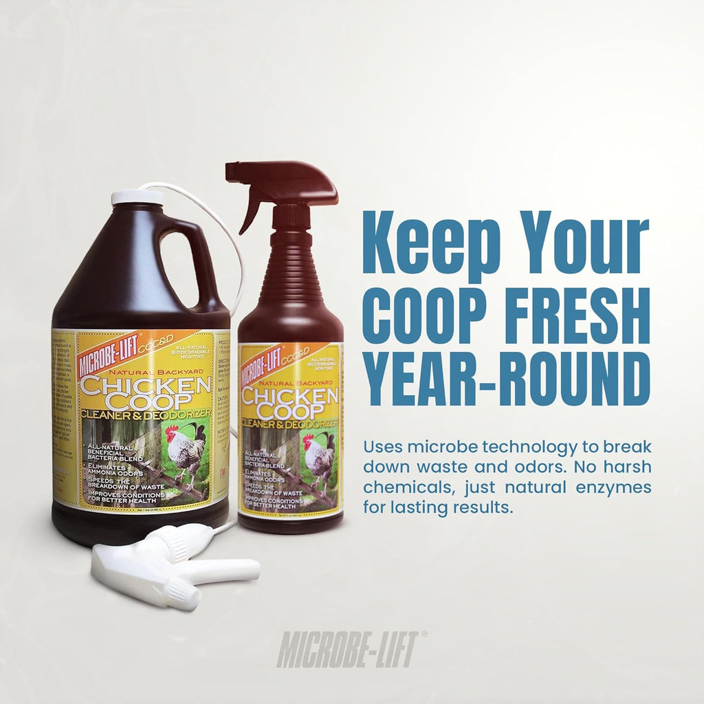 Microbe-Lift Chicken Coop Cleaner & Deodorizer - Natural 32 oz Solution for Clean Poultry Spaces