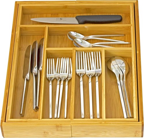Home-it Expandable Cutlery Drawer Organizer - Adjustable Flatware Dividers for Kitchen Storage