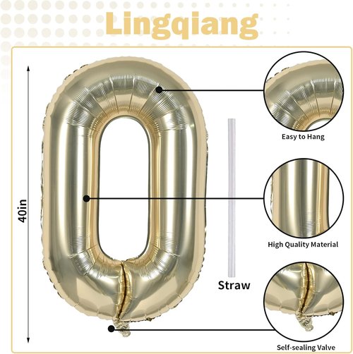 Champagne Gold 40" Number Balloon 0 - Large Foil Birthday & Anniversary Decoration | Helium-Ready