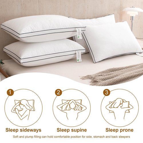 Bed pillows Reversible Queen Size Set of 4, Firm on One Side, Soft on the Other, Luxury Hotel Quality 3D Microfiber for Side, Back & Stomach Sleepers, Breathable Cover to Reduce Neck Pain 20*30