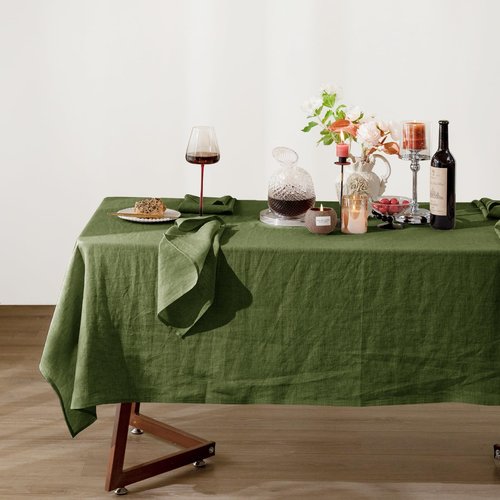 Talasily Linen Tablecloth 100% Pure Linen Table Cloth 60x120 Inches Rectangle Tablecloths Washable Cloths for Kitchen, Dining, Buffet Parties, Holidays, Picnic, Weddings and Restaurants-Green