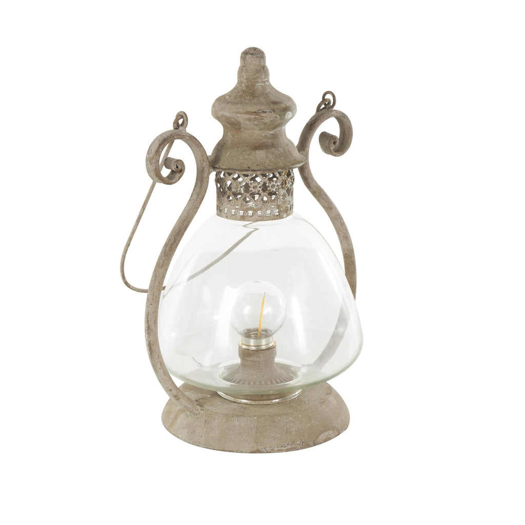 Deco 79 Metal Scroll Indoor Outdoor Candle Lantern Decorative Lantern Candle Holder with Arched Handle, Lantern 9" x 8" x 12", Bronze