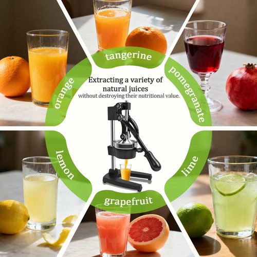 Cast Iron Manual Juicer – Heavy-Duty Hand Press Orange & Lemon Squeezer, Commercial Grade Hand Juicer Press, Easy-to-Clean Fruit Press (Black)