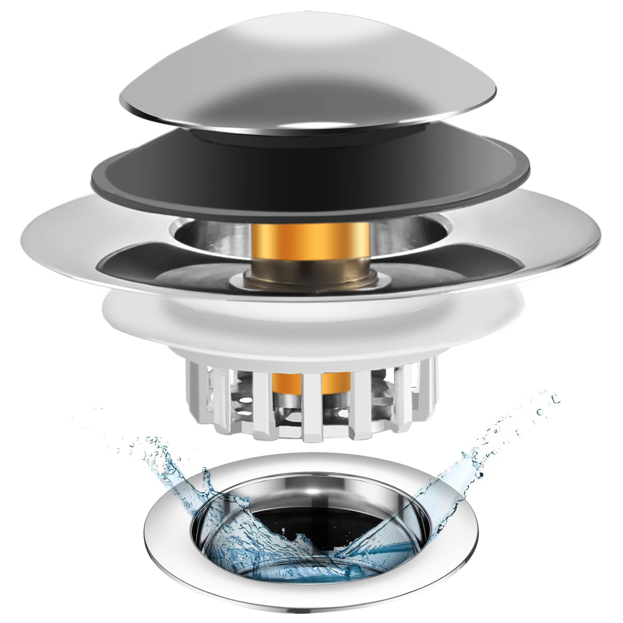 Universal 3 in 1 Bathtub Drain Stopper, Pop up Tub Stopper Bathtub Drain with Filter Basket, Anti-Clogging Bath Tub Drain Stoppers Fit 1.45-1.8” Hole,Bathtub Drain Hair Catcher