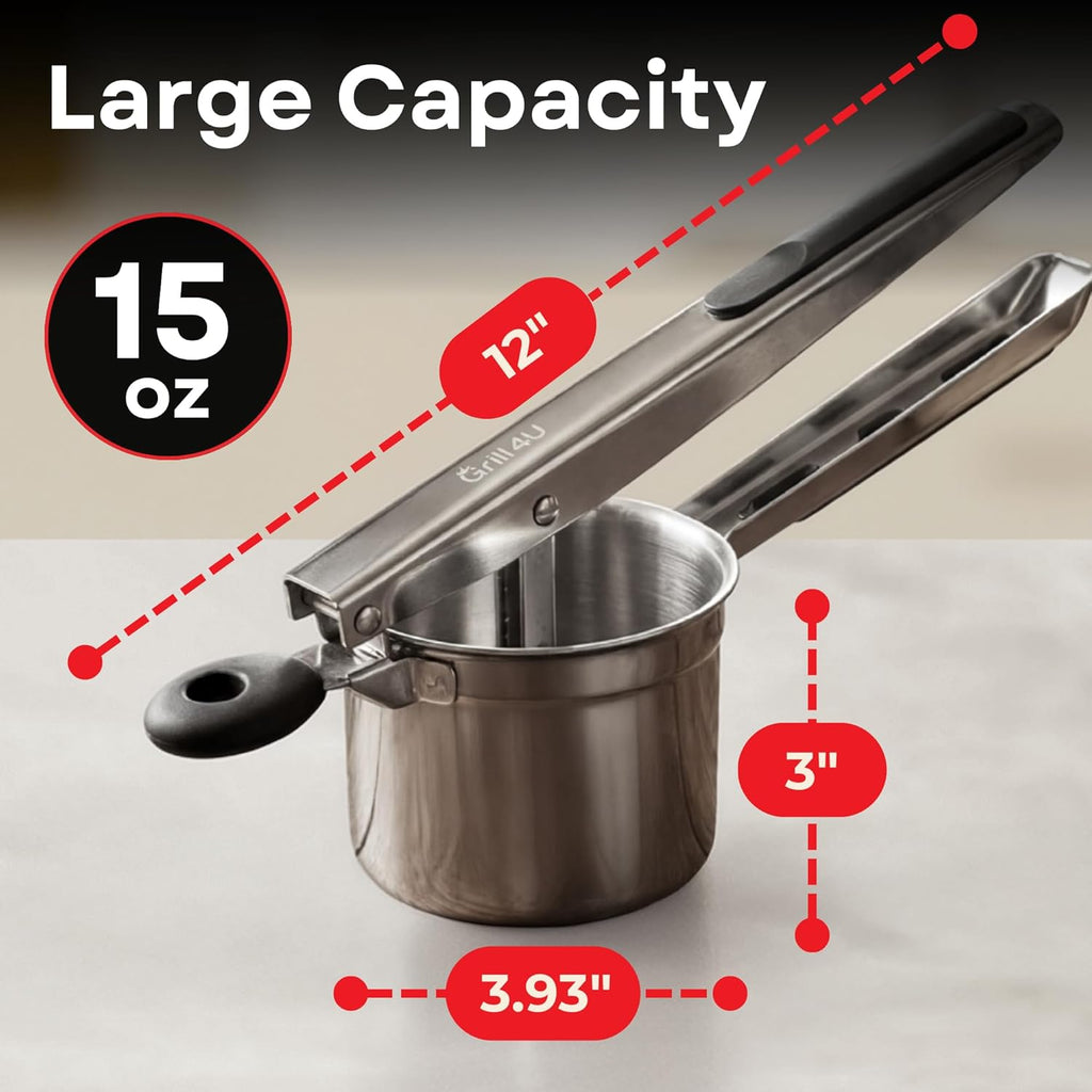 Professional 430 Stainless Steel Potato Ricer - Large 15oz Masher for Fluffy Potatoes, Gnocchi & Baby Food - Ergonomic Non-Slip Handles