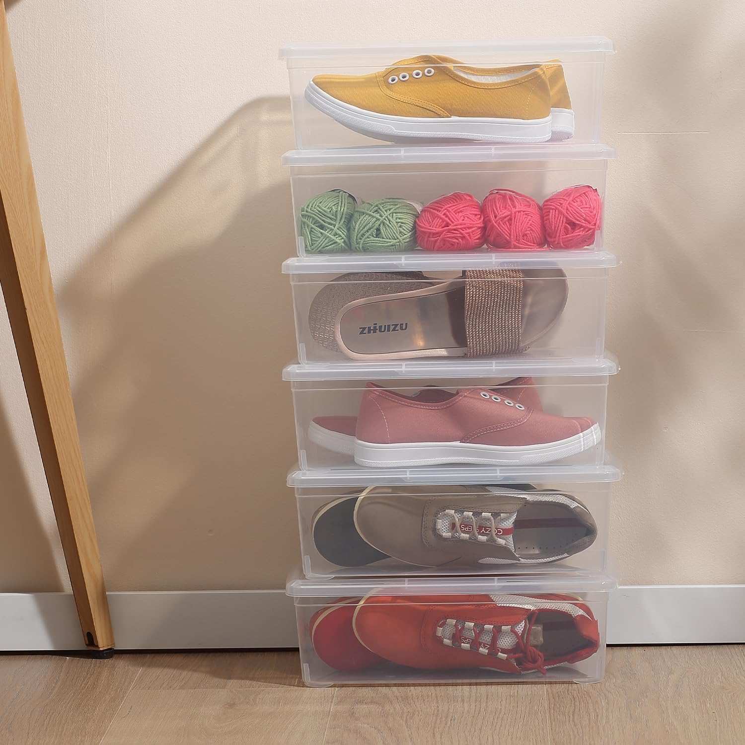 Stackable Clear Storage Bins - 12-Pack Plastic Shoe Boxes with Lids | 6 Quart Latching Containers
