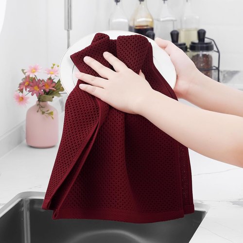 Homaxy Kitchen Dish Towels - Ultra Soft 100% Cotton Waffle Weave, Quick Drying, 13 x 28 Inches, 6-Pack | Burgundy