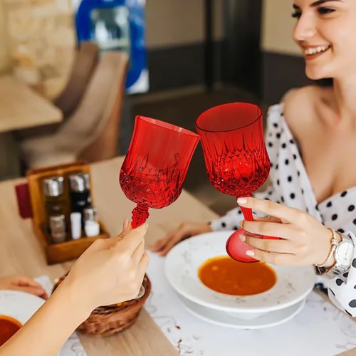 48 Pcs Red Plastic Wine Glasses, Plastic Goblets for Parties, Vintage Wine Glasses Bulk, Reusable Drinking Glass, Drinkware Cups for Wedding Party Reception Event Supplies