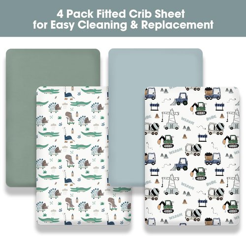 Little Grape Land Crib Sheets - 4 Pack of Super Soft Fitted Sheets for Boys & Girls | Truck & Alligator Designs
