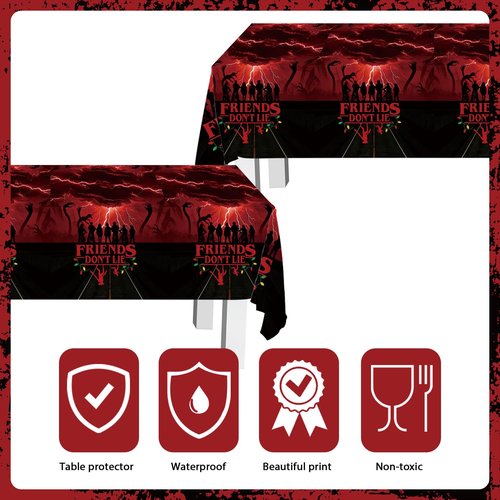 41 Stranger Birthday Party Decorations Include 20 Paper Plates of 2 Size, 20 Napkins,1 42.5x70.8inch Waterproof Plastic Tablecloth Red and Black Birthday Tableware Set