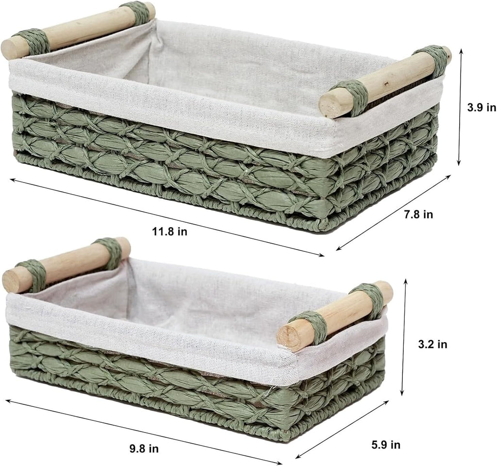 Regine Switzerland Set of 2 Green Bathroom Basket Organizers - Stylish Wicker Storage Baskets with Liner for Towels & Toiletries