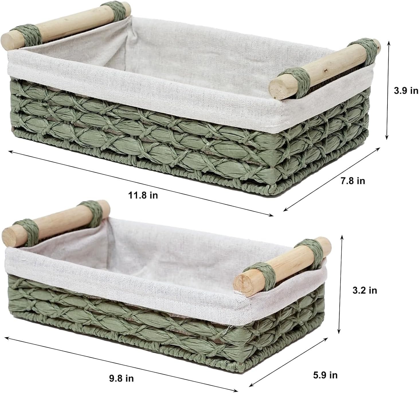 Regine Switzerland Set of 2 Green Bathroom Basket Organizers - Stylish Wicker Storage Baskets with Liner for Towels & Toiletries