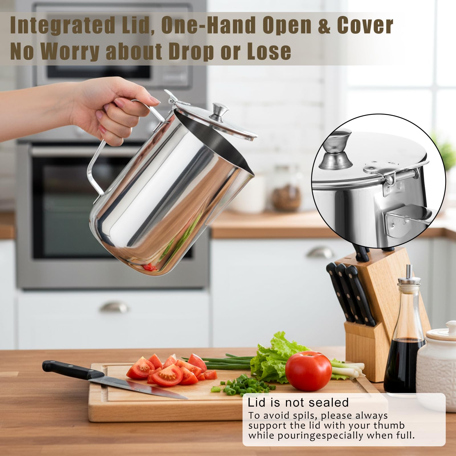 67 oz 304 Stainless Steel Pitcher with Lid, 2 L Large Mouth Graduated Beakers, Large Metal Measuring Cup with Handle, Milk Frothing Jug for Latte Art, Espresso Machines, Iced Tea