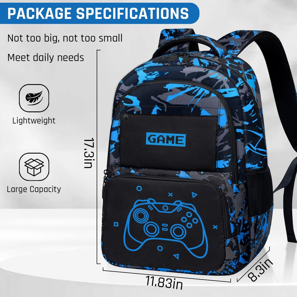 Fitvc Glow in The Dark Backpack for Boys - Game Boys Backpack for Kids Children Teens Elementary Middle School - 17″ Gamer Bookbag Travel Back Pack for Age 6-18
