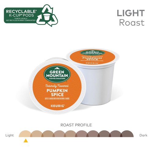 Green Mountain Coffee Roasters Pumpkin Spice K-Cup Pods - Flavored Light Roast Coffee, 10 Count