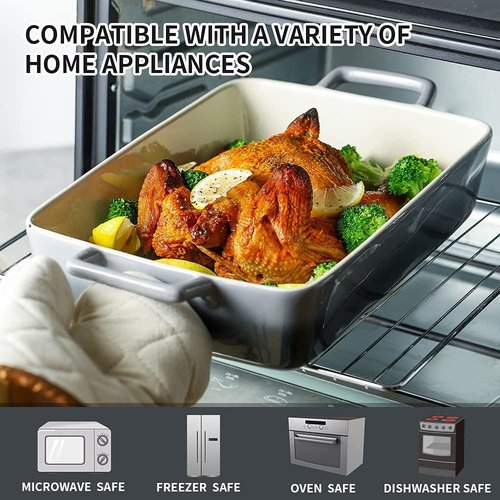 KOOV Bakeware Set - Ceramic Baking Dish with Rectangular Pans | 3-Piece Gradient Gray Set, 12 x 8.5 Inches
