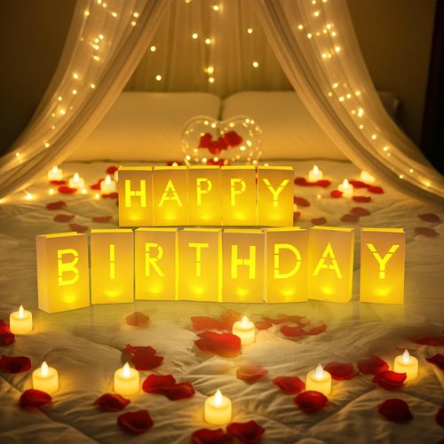Velsyn “Happy Birthday” Light up Letters - Luminary Paper Bags for Birthday Banner and Sign
