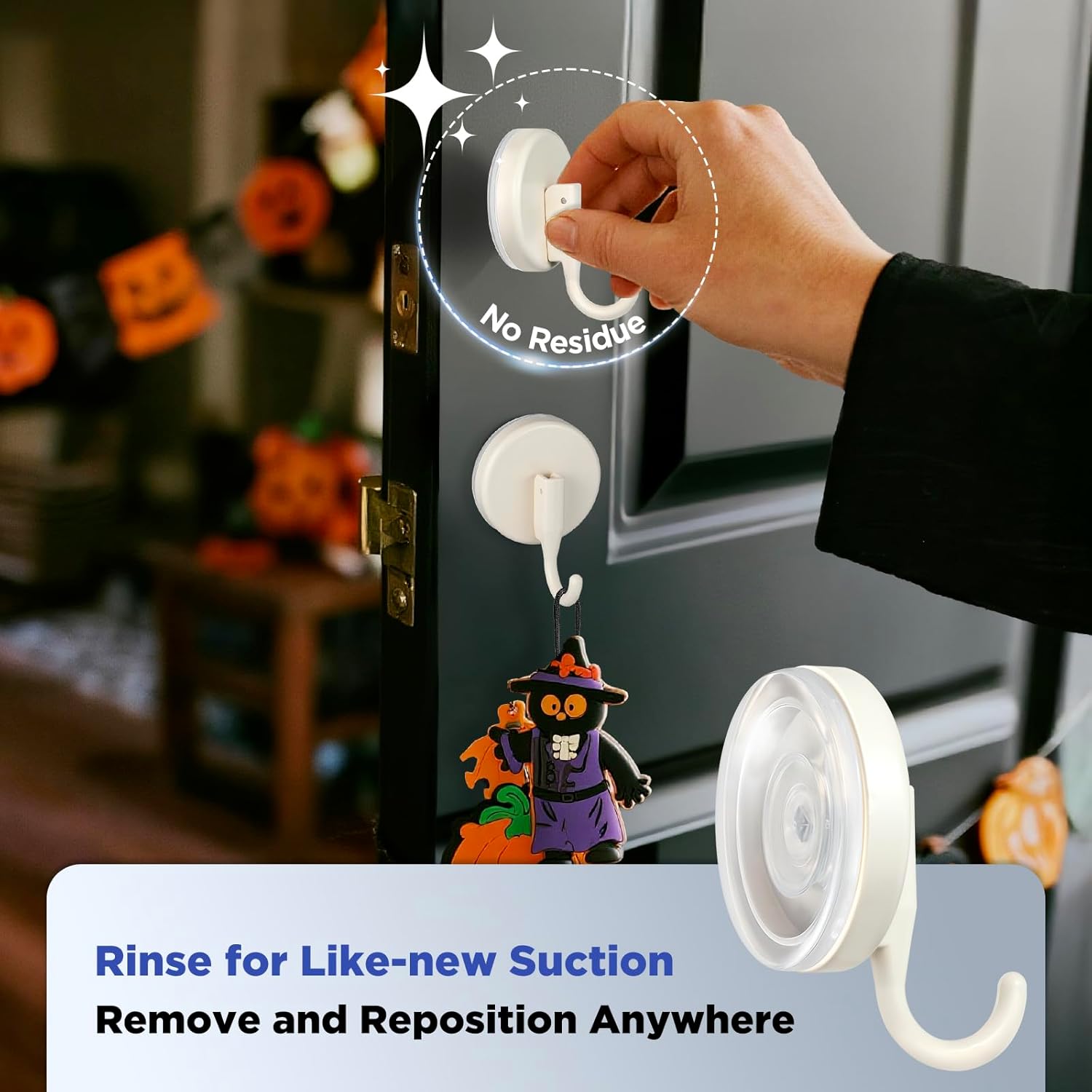 OUTXE Wreath Hanger - Upgraded Suction Cup Hook for Front Door & Windows | 4-Pack (White)