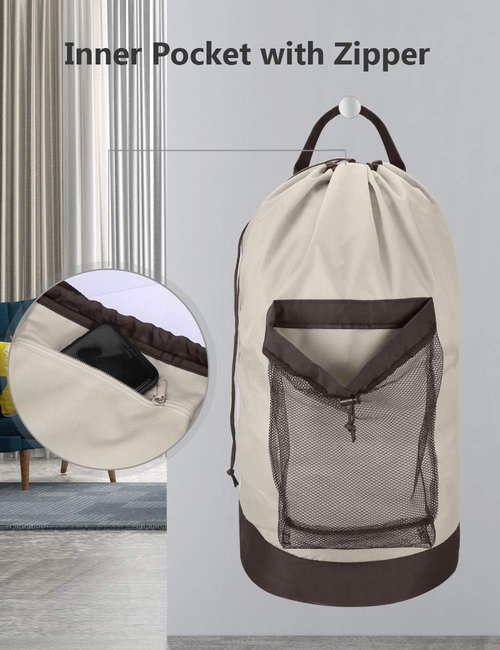 Dalykate Laundry Backpack - 115L Large Hamper with Shoulder Straps & Drawstring Closure | Khaki