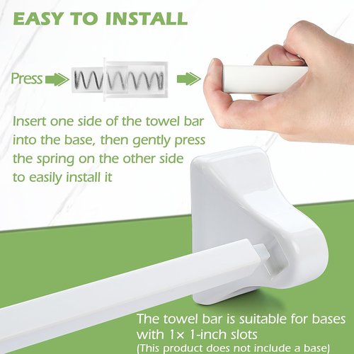 AIDIMMING 24 Inch Adjustable Spring Loaded Towel Bar Replacement Rod for Ceramic Holder with Square Slot - Wall Mount, Durable Plastic, White, for Bathroom & Kitchen Towel Storage, Easy Installation