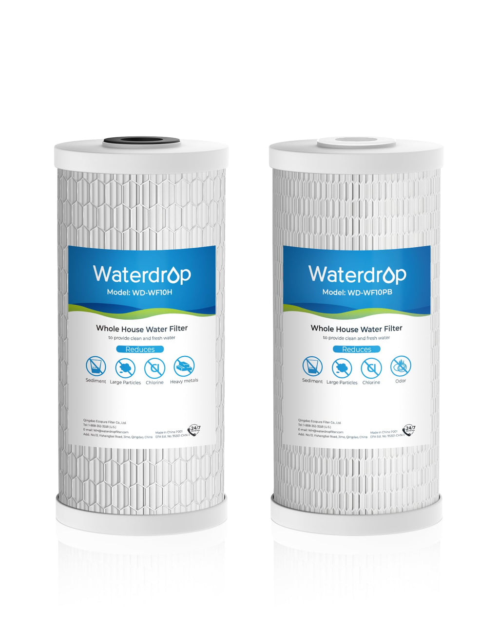 Waterdrop Whole House Water Filter, Sediment Filter Reduce Heavy Metals, Cartridge Replacement for GE® FXHTC, GXWH40L, iSpring, Culligan® RFC-BBSA, Whirlpool®, Any 10" x 4.5" System, 5 Micron