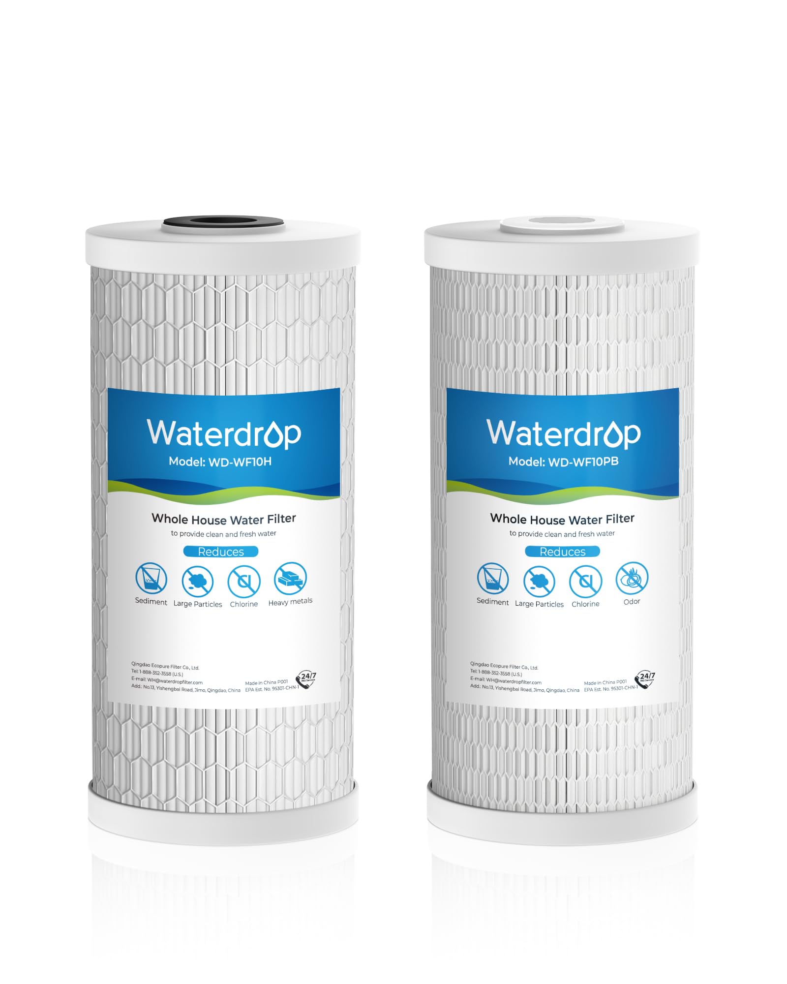 Waterdrop Whole House Water Filter, Sediment Filter Reduce Heavy Metals, Cartridge Replacement for GE® FXHTC, GXWH40L, iSpring, Culligan® RFC-BBSA, Whirlpool®, Any 10" x 4.5" System, 5 Micron