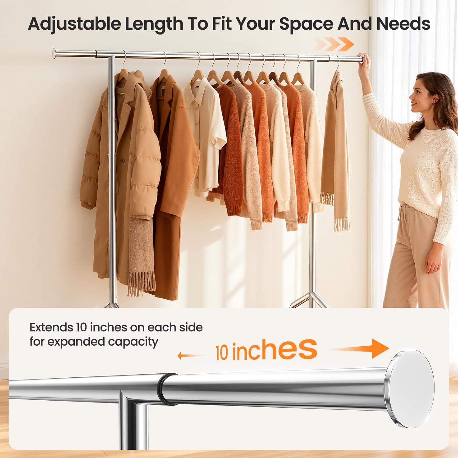 Skiennix Heavy Duty Clothes Rack - Rolling Metal Garment Rack with 650 LBS Capacity & 2 Shelves | Silver