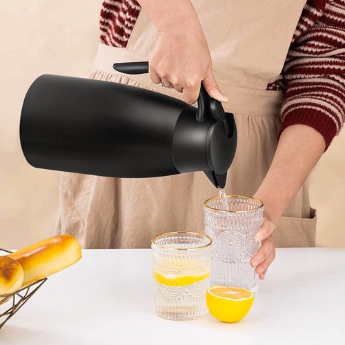 Essenya 2 PCS 68 OZ Thermal Coffee Carafe, Insulated Stainless Steel Coffee Carafe Double Walled Vacuum Thermal Pot Flask with Brushes Thermos for Keeping Hot Coffee Tea Home and Office (Black)
