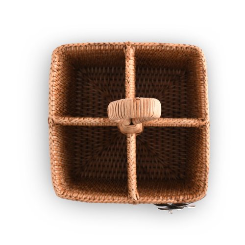 Vagabond House Utensil Caddy - Elegant Rattan Cutlery Holder for Party, Designer Utensil Holder with 4 Compartments, Functional Wicker with Pewter Orchid Flower, Ideal for Tropical Home 12 Inches