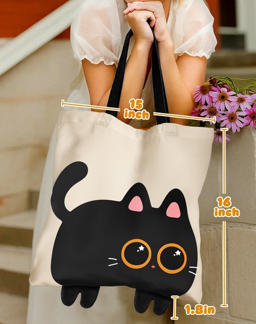 Miss Adola Black Cat Graphic Cute Tote Bag for Women - Magnetic Closure & Inner Pocket, Adorable Little Feet, Funny Cartoon Design Tote Bags, Black Cat Gifts for Women Girls