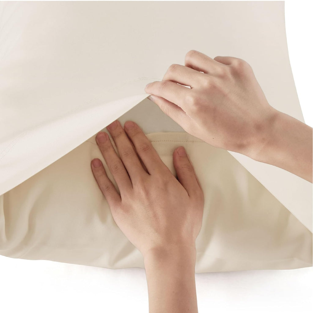 Bedsure Cooling Bed Sheets - Rayon from Bamboo, Breathable & Soft | Full Size, Deep Pocket Up to 16 Inches, Light Beige
