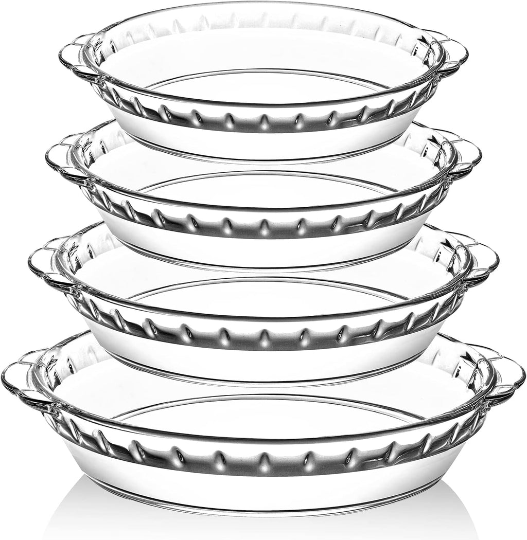 MCIRCO Glass Pie Plates Set - Deep Baking Dishes with Handles | 4 Packs (7"/8"/9"/10") Clear