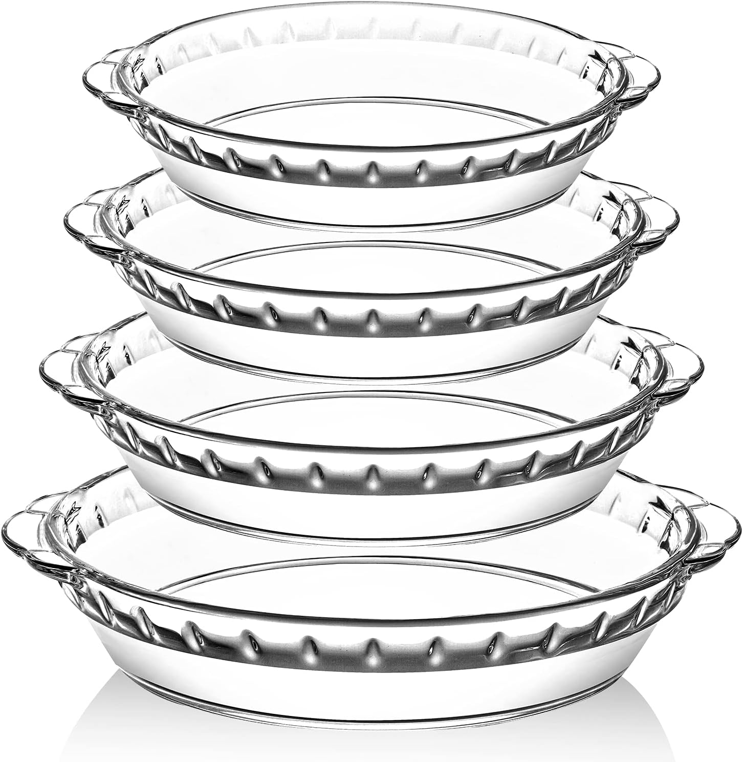 MCIRCO Glass Pie Plates Set - Deep Baking Dishes with Handles | 4 Packs (7"/8"/9"/10") Clear