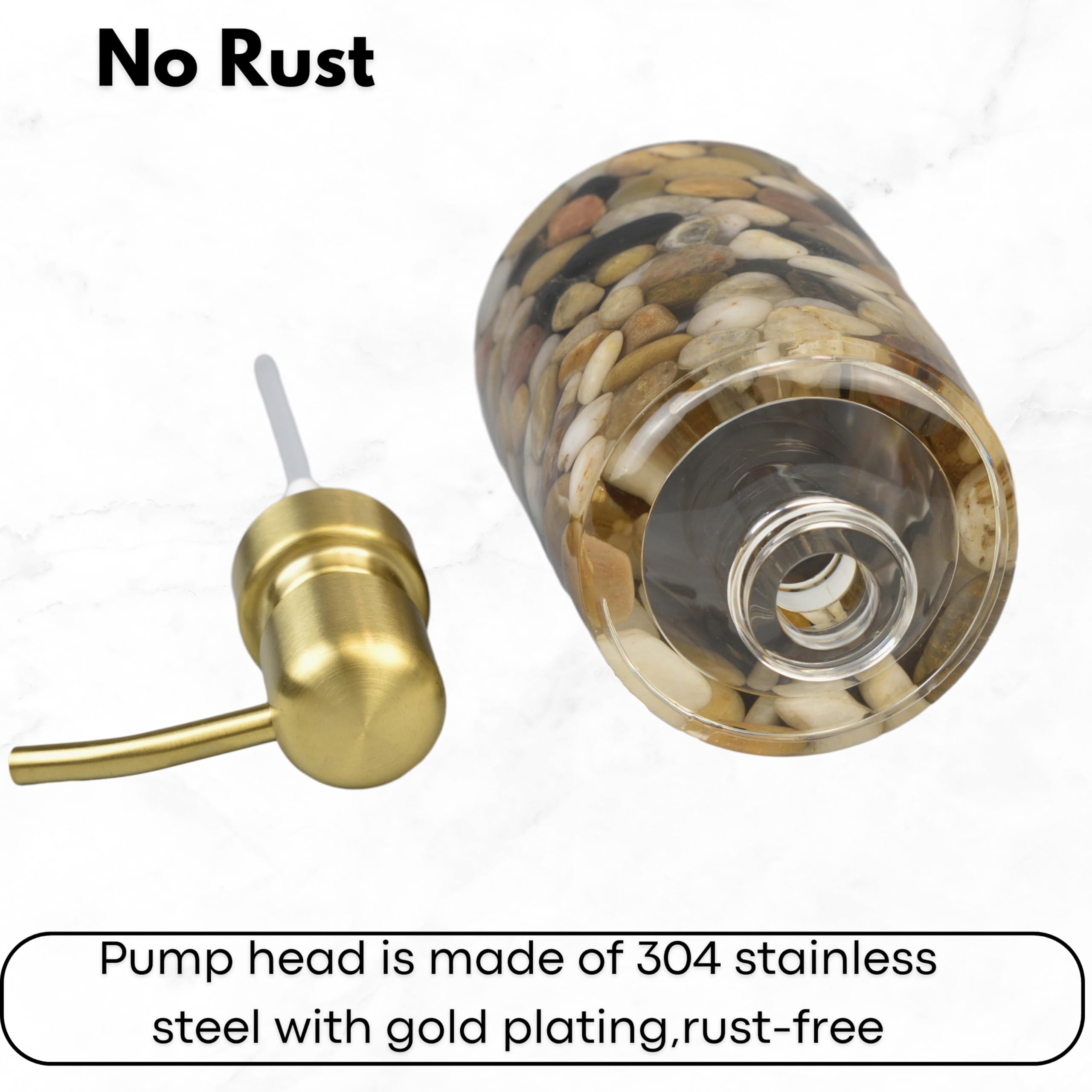 Handmade Refillable Soap Dispenser for Bathroom & Kitchen, Rocks Stone Soap Dispenser with Gold Stainless Steel Pump