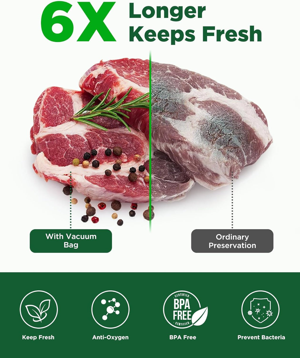 Amxus Vacuum Sealer Bags - Heavy Duty BPA-Free Food Storage | 2 Rolls 28CM x 6M for Portion Control