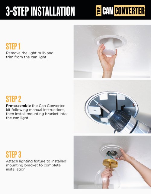 The Can Converter R4 Recessed Can Light Conversion Kit - Home Improvement for 4" Cans, Hardware Converter for Flush Mount Light, Hanging Pendant, & Light Fixture, up to 50 lbs Capacity, UL Certified