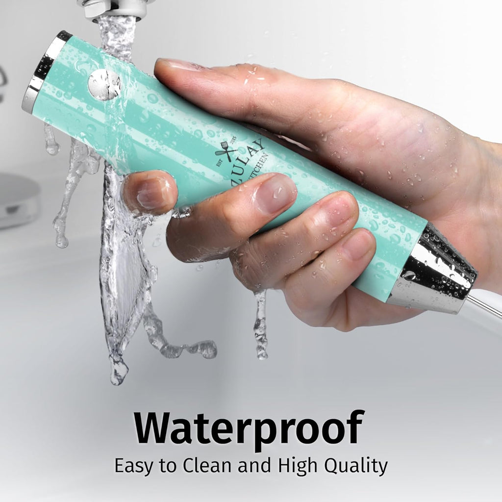 Zulay Kitchen Rechargeable Milk Frother - Powerful 2-Speed Motor, Waterproof Design | 2000mAh Battery - Sky Blue Drink Mixer for Lattes, Cappuccinos, Matcha & Protein Powder