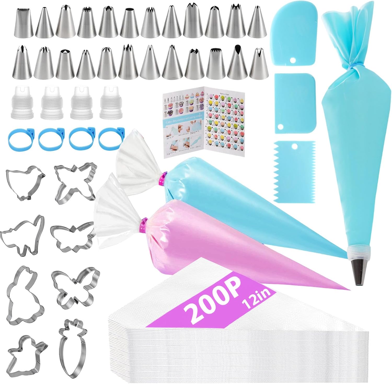 Skiennix Piping Bags and Tips Set - 245-Piece Cake Decorating Kit | 12-Inch Disposable Pastry Bags & Reusable Icing Tools for Cupcakes & Cookies